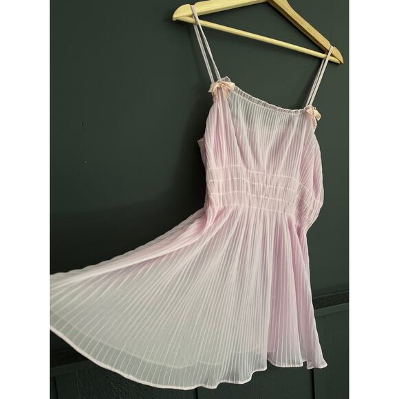 Vintage 50s 60s Union Made Pink Pleated Chiffon Camisole Lingerie Dress Medium - Picture 4 of 11